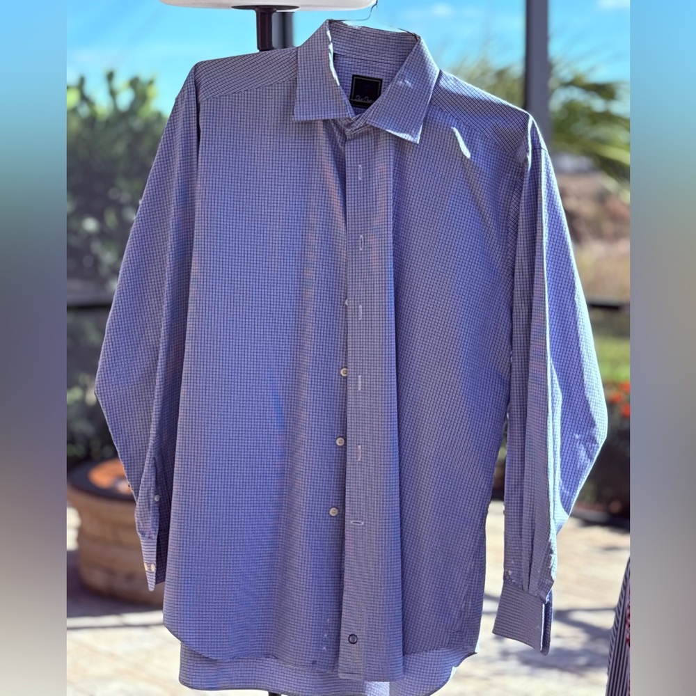 David Donahue | Blue Checkered Dress Shirt | Neck 17 / 34–35